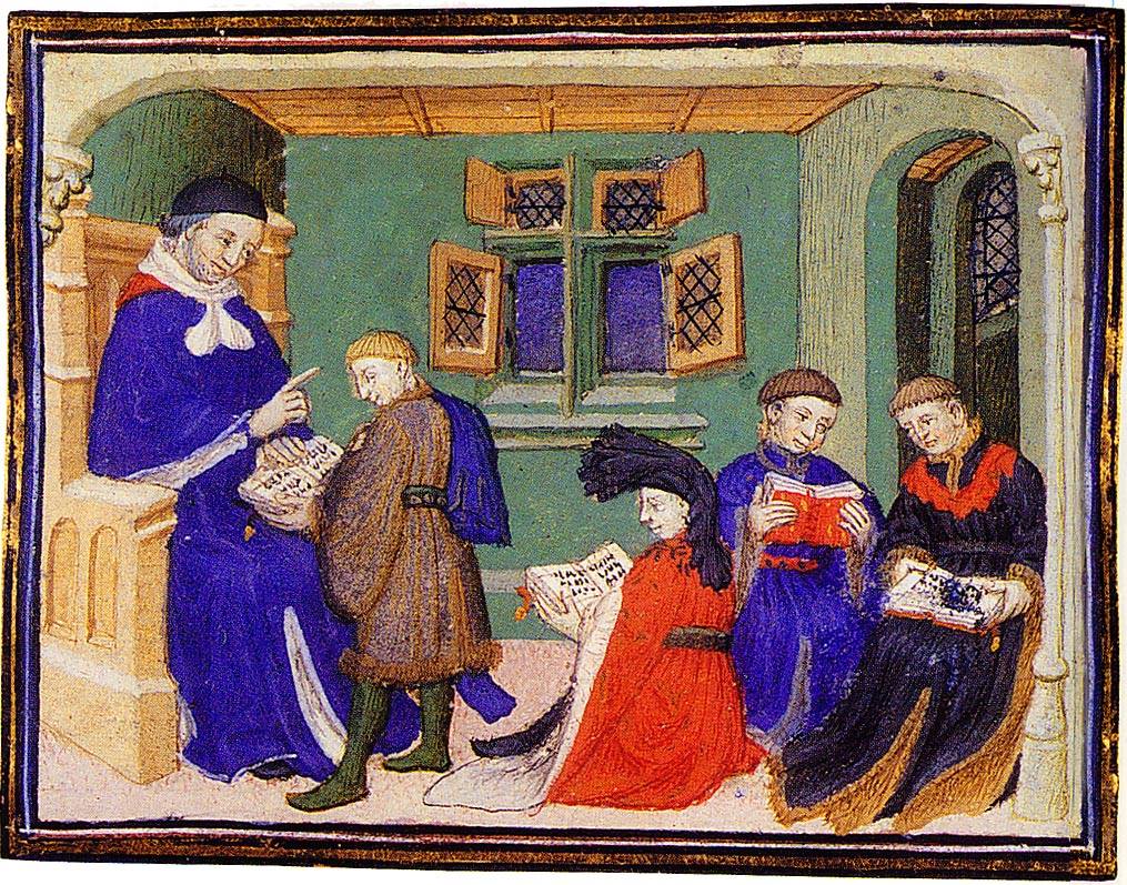 A teacher helping a student study - manuscript art