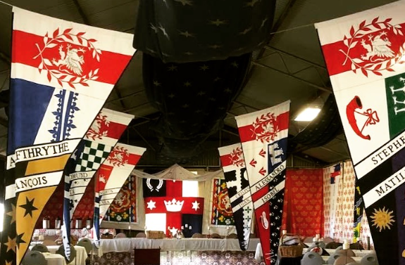 banners hanging in a feast hall