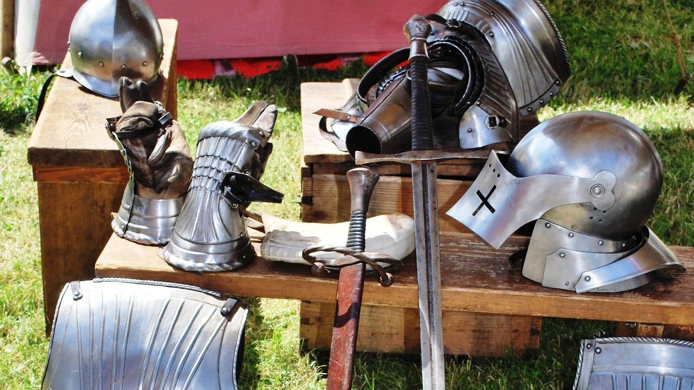a collection of fluted, late medieval armour